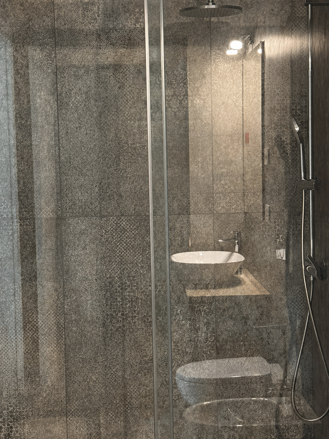 Dettaglio della doccia del bagno privato della camera Glicine.