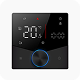 A digital thermostat with a display showing the temperature set to 20 degrees and a circular control knob below the screen.