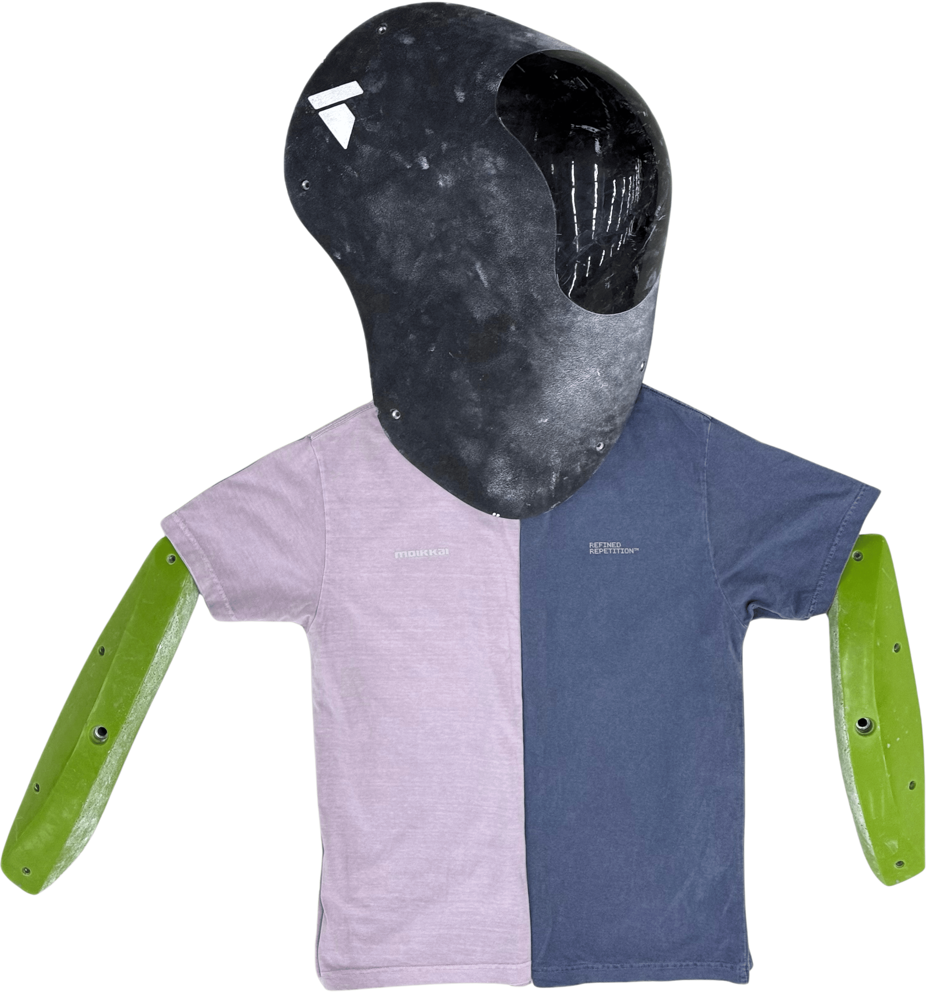 front washed half denim and half lavender short-sleeve t-shirt with grey text