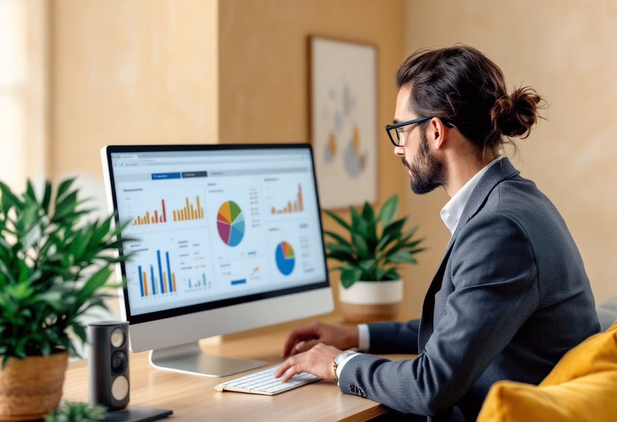 image of business professional reviewing analytics (for a hr tech)