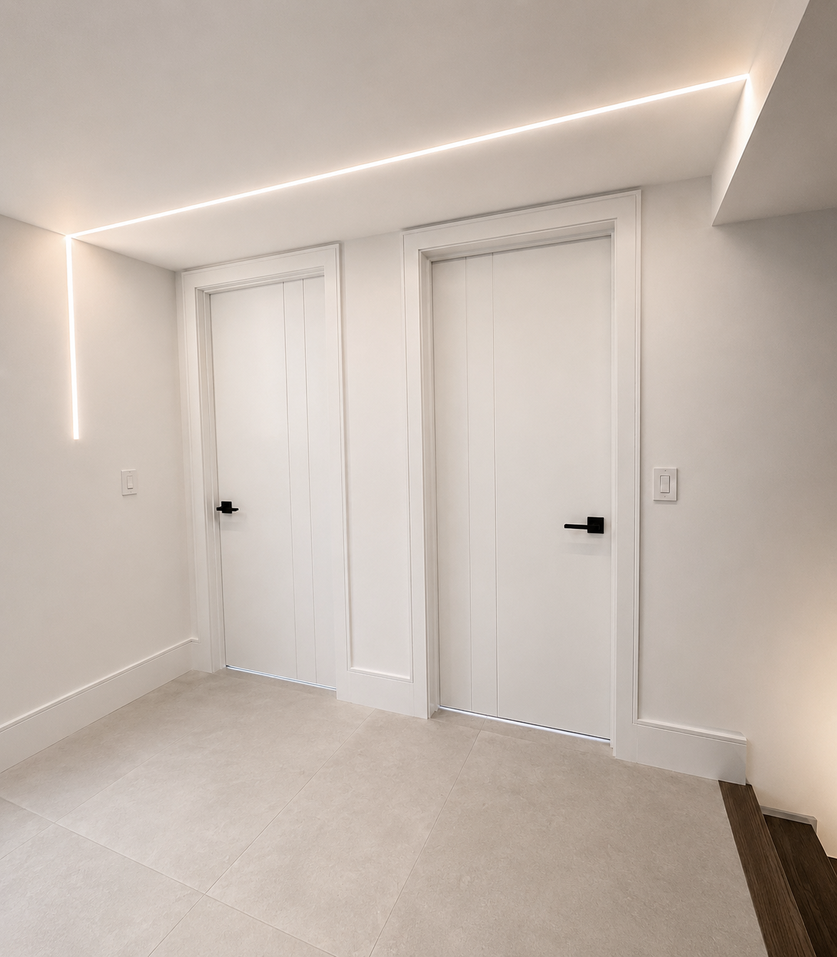 Barn door with matching hardware, Ontario home renovation