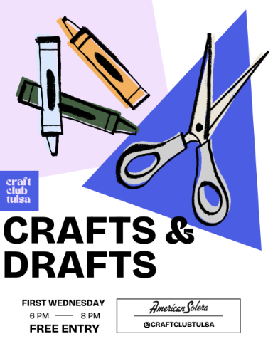 A photograph with colorful embroidery thread arranged in radiating lines around a building, next to green scissors, a pen, and an awl on a wooden surface.