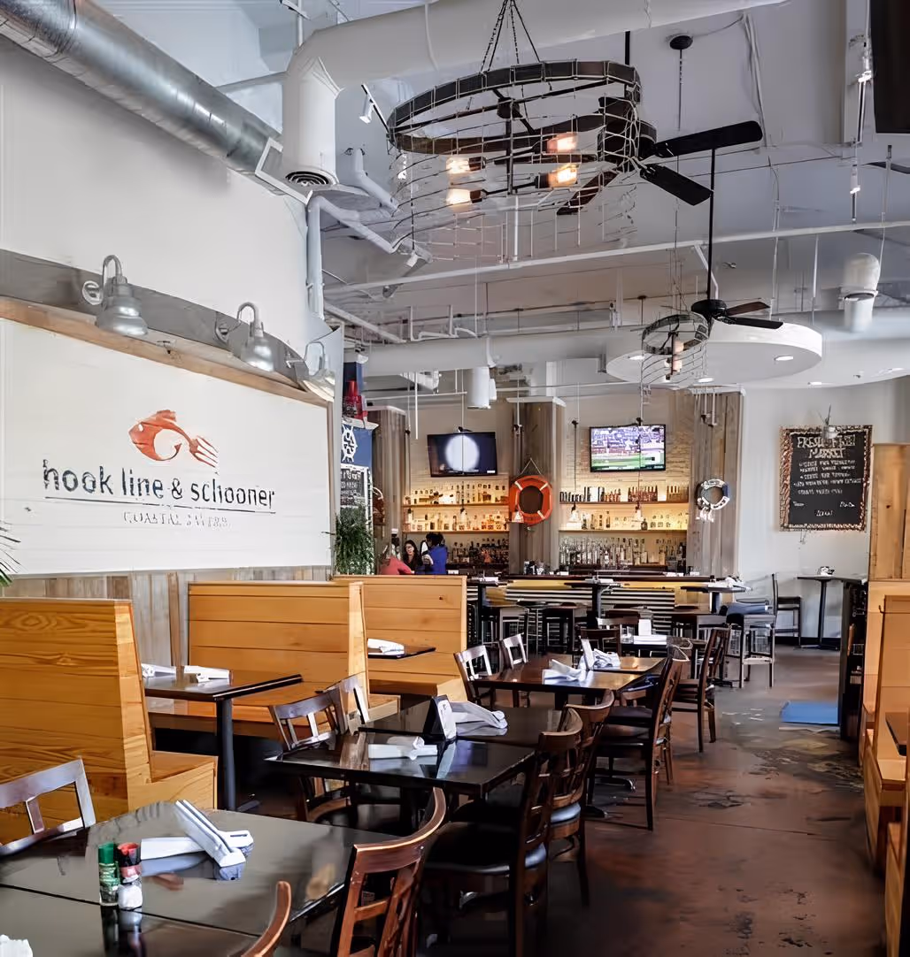 Interior dining area of Hook Line & Schooner.