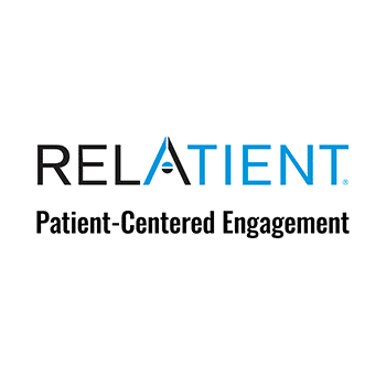 Relatient logo with tagline Patient-Centered Engagement in black and blue text on white background.
