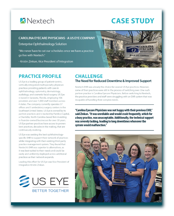 Case study on Carolina Eyecare Physicians using Nextech EHR to reduce downtime and improve support.