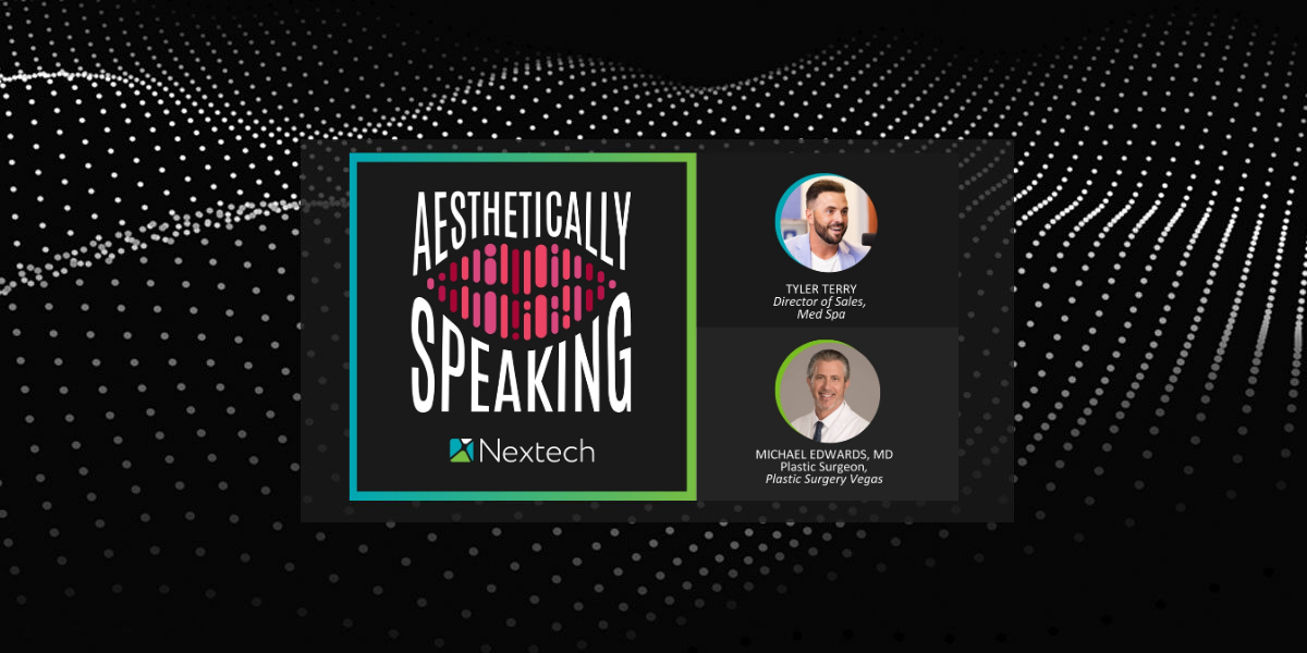 Aesthetically Speaking podcast logo with portraits of Tyler Terry, sales director, and Dr. Michael Edwards, plastic surgeon.