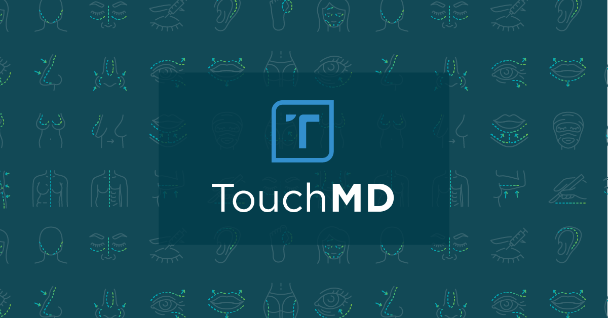 TouchMD logo with repeated medical icons for cosmetic and plastic surgery procedures in the background.