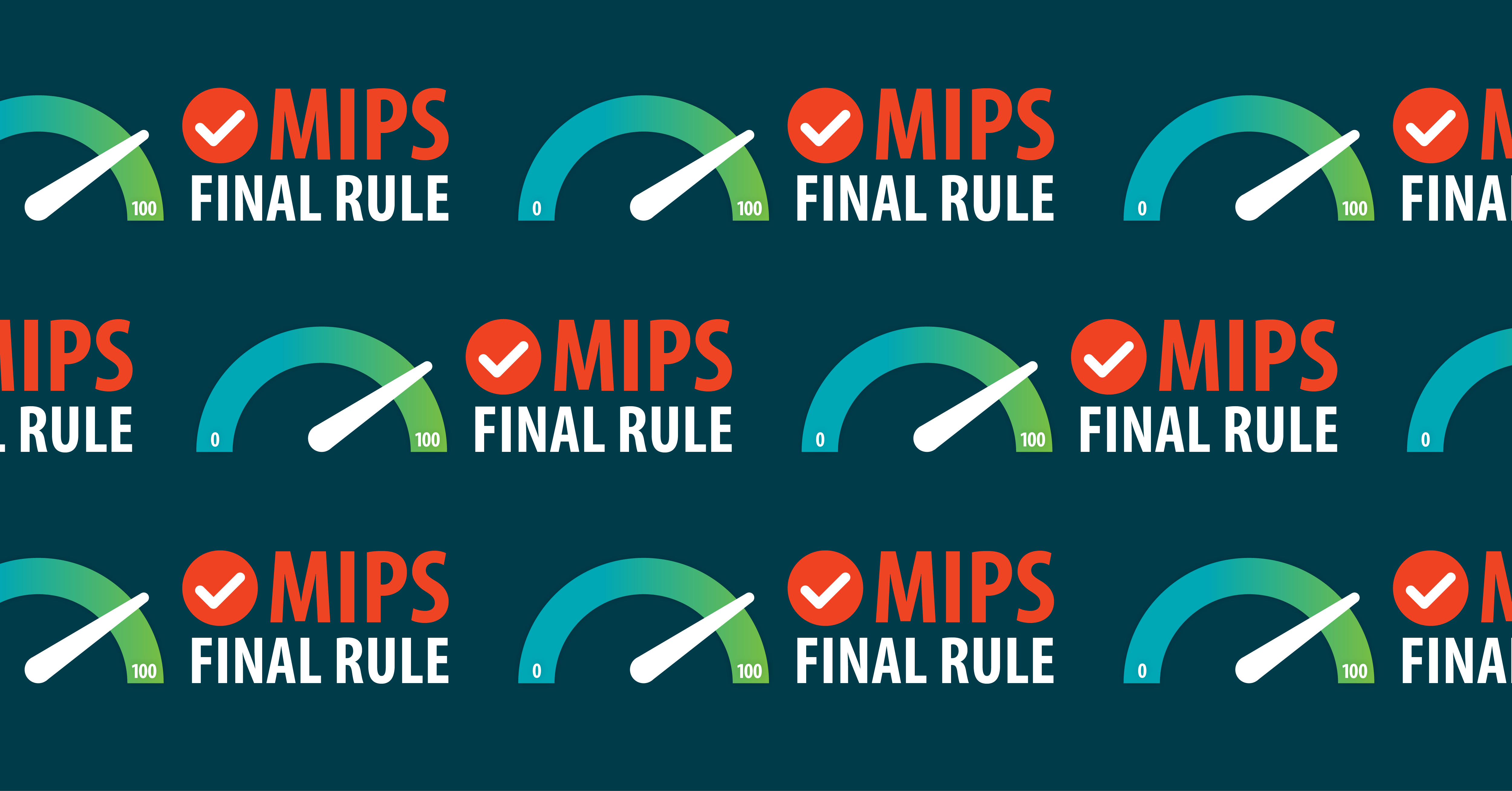 Repeated graphic of meter gauges with needles pointing right and text reading MIPS final rule on dark background.
