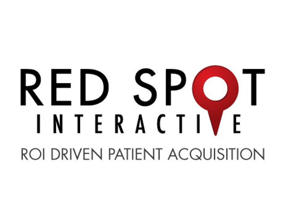 Red Spot Interactive logo with a red map pin for O and tagline ROI driven patient acquisition.