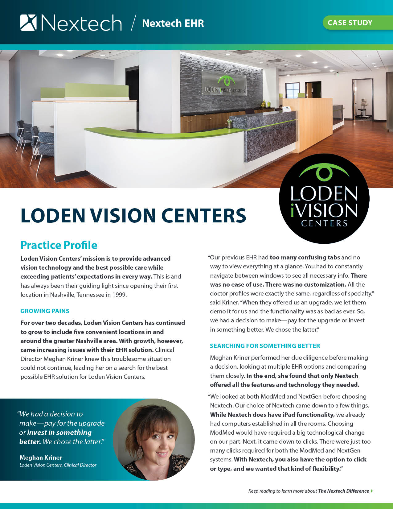 Reception area of Loden Vision Centers with modern desks and seating in a bright, clean space.