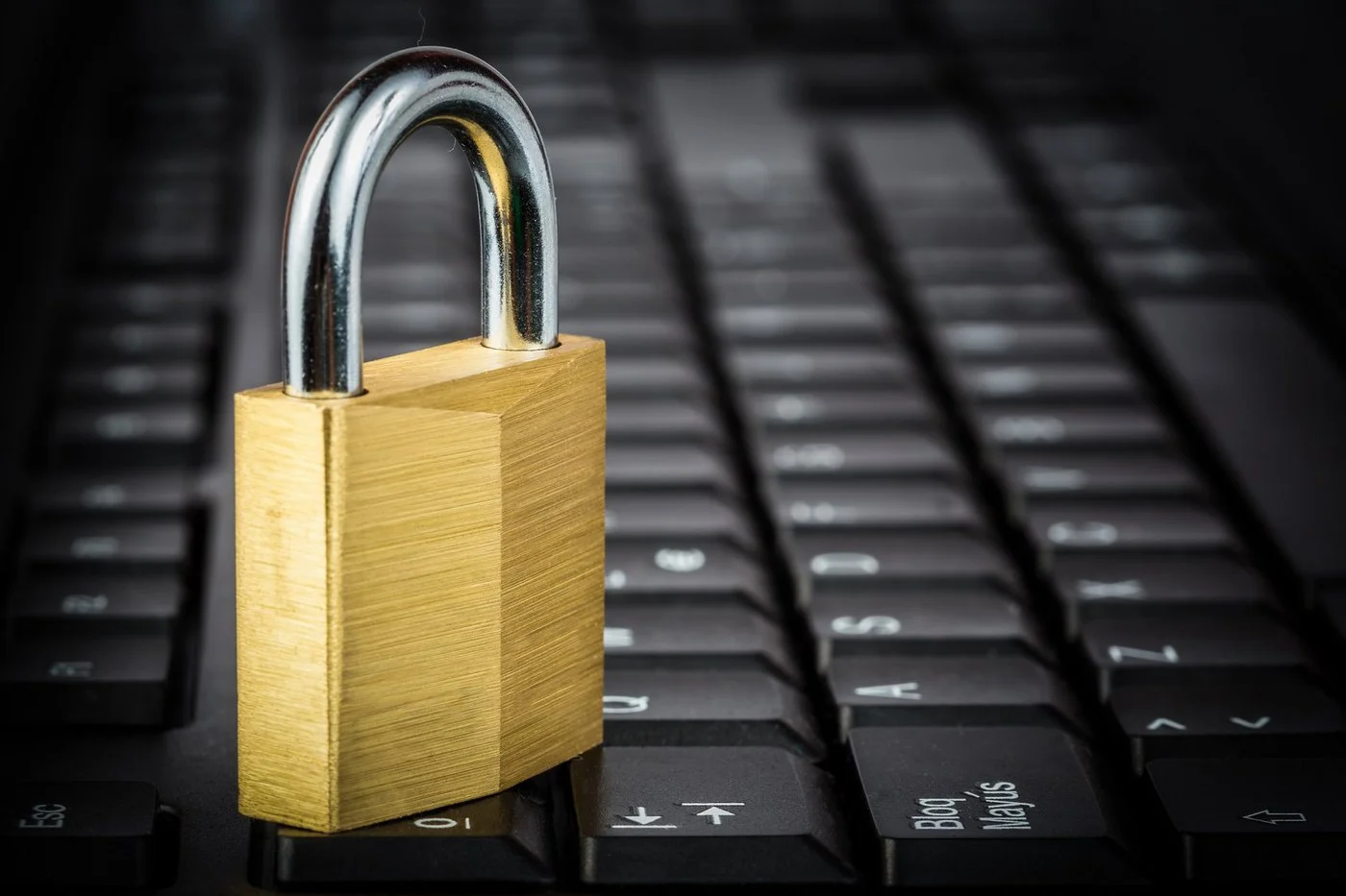A padlock on a keyboard