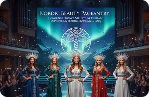 A picture with some misses world with the event logo on the background