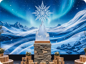 THe mobile version of the ice sculpture with the ice star on te background