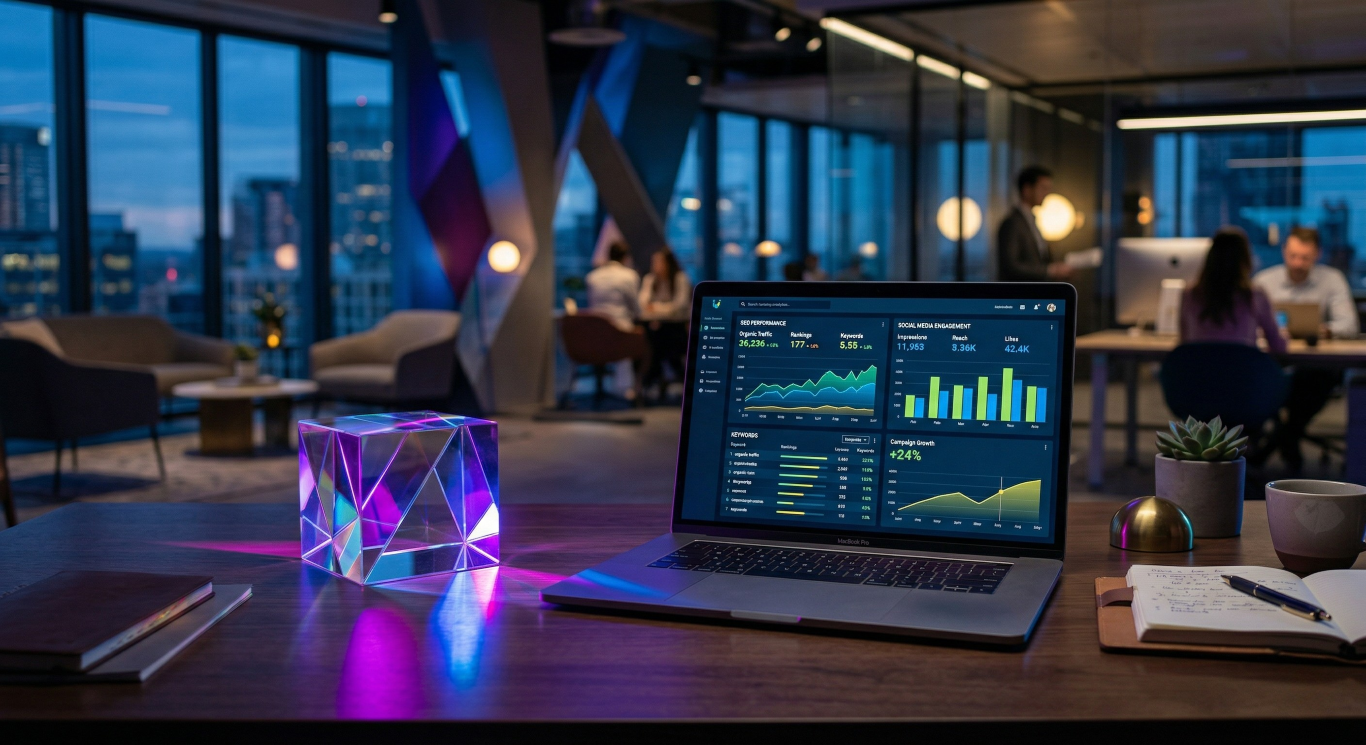 Analyse de données marketing digital et concept de valeur ajoutée freelance pour annonceurs.