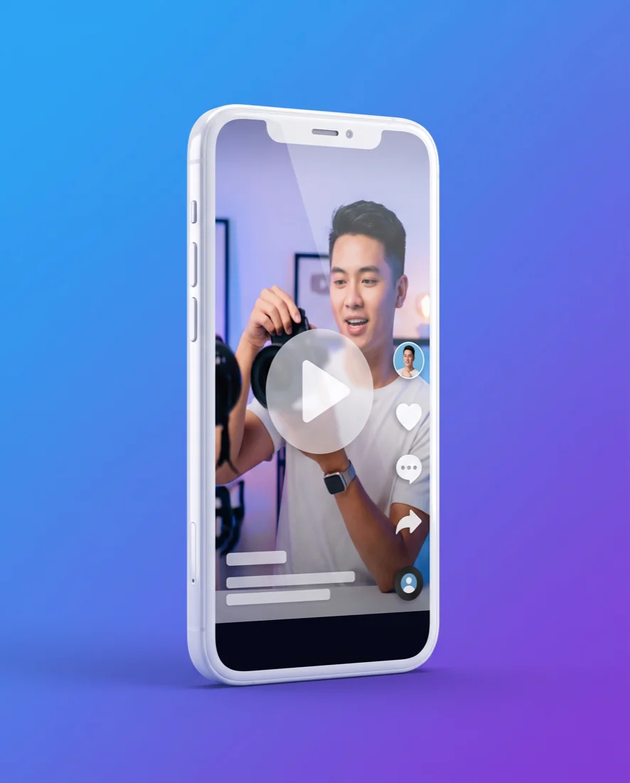 Illustration: a smartphone playing a vertical creator video in TikTok format