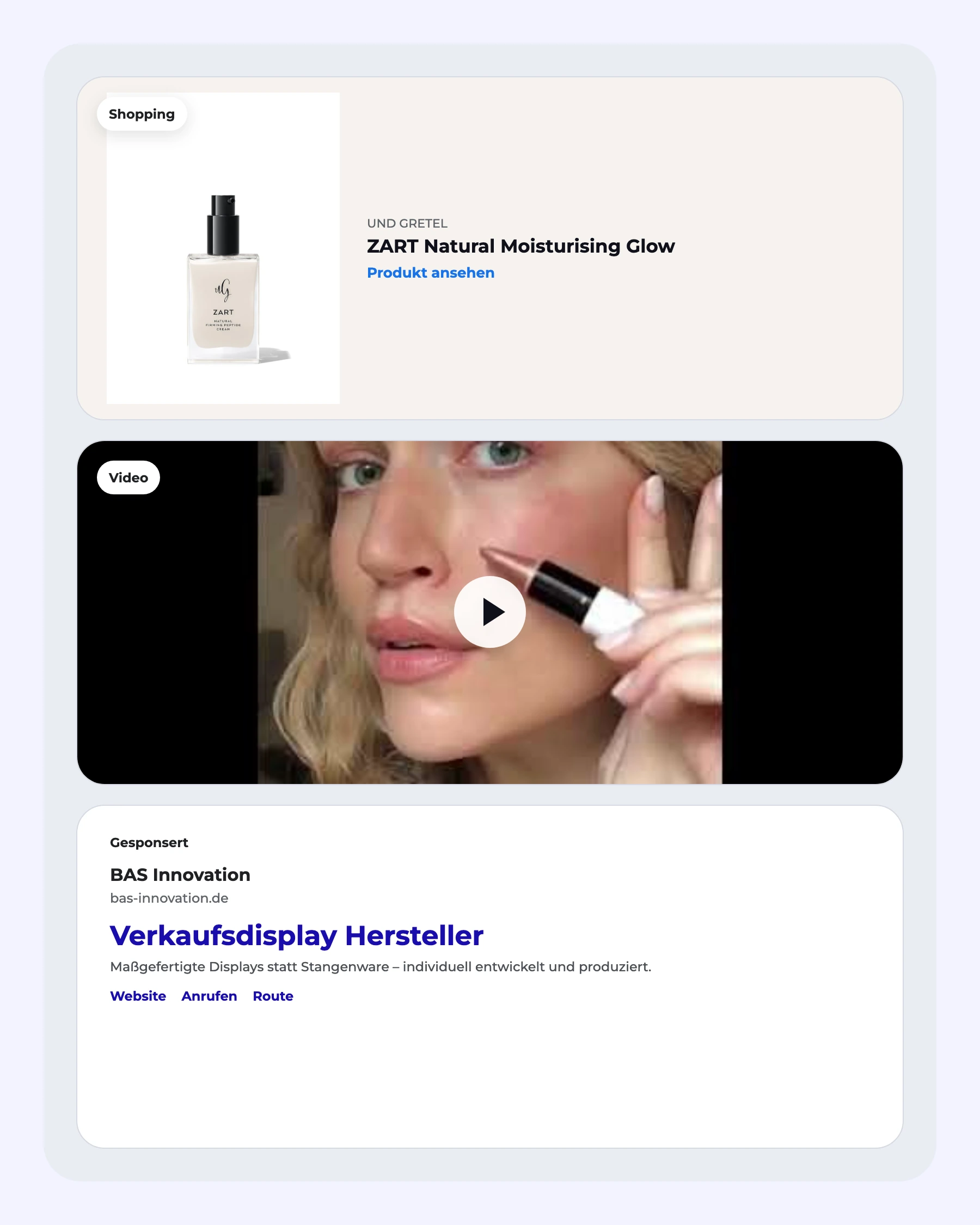 Examples from Google Search, Shopping and video