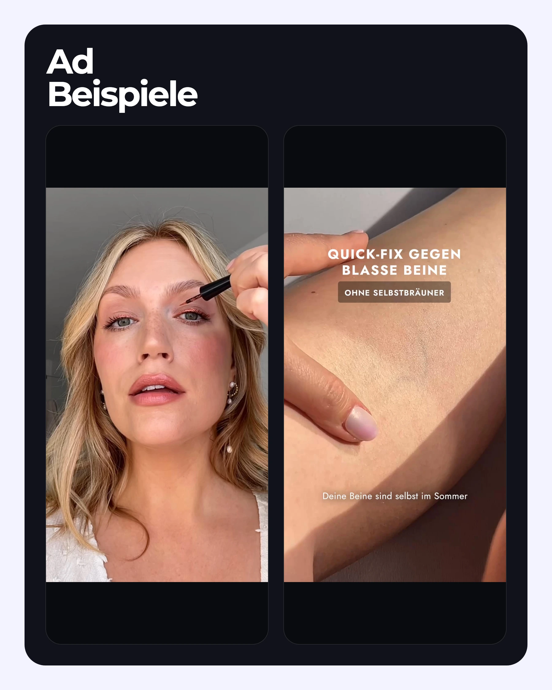 Auswahl getesteter Meta Ads in verschiedenen Creative-Formaten