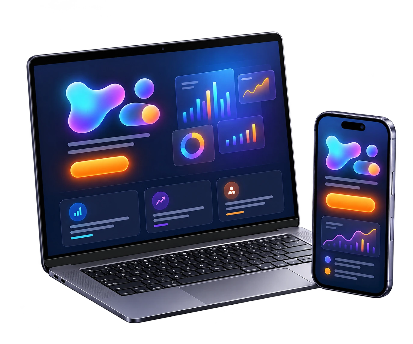 Abstract landing page on laptop and smartphone