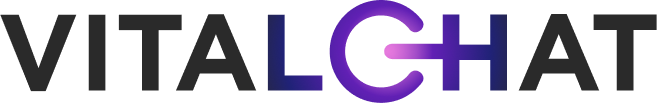 VitalChat logo, dark purple and purple.