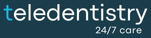 Text reading 'teledentistry 24/7 care' on a blue background.