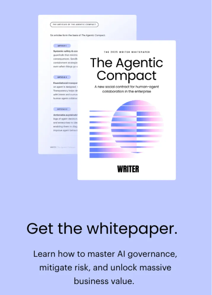 Cover of The Agentic Compact whitepaper showing abstract blue and pink circular design and text promoting AI governance and business value.