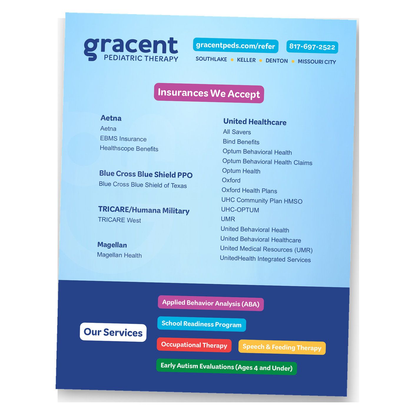 Gracent Pediatric Therapy Texas accepted insurance providers
