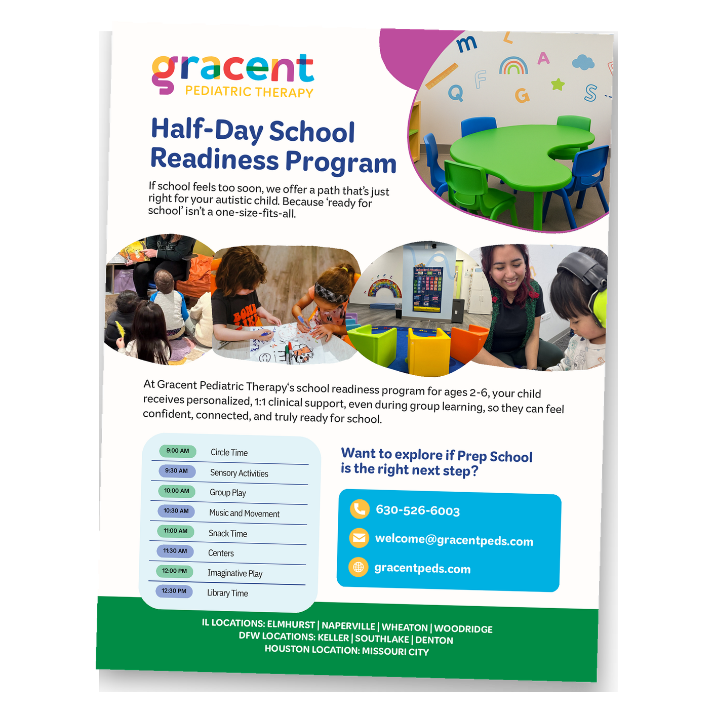 Gracent Pediatric Therapy Prep School half-day school readiness program overview