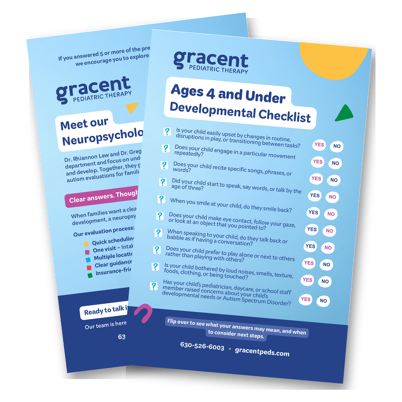Gracent Pediatric Therapy autism screening checklist for children ages 4 and under