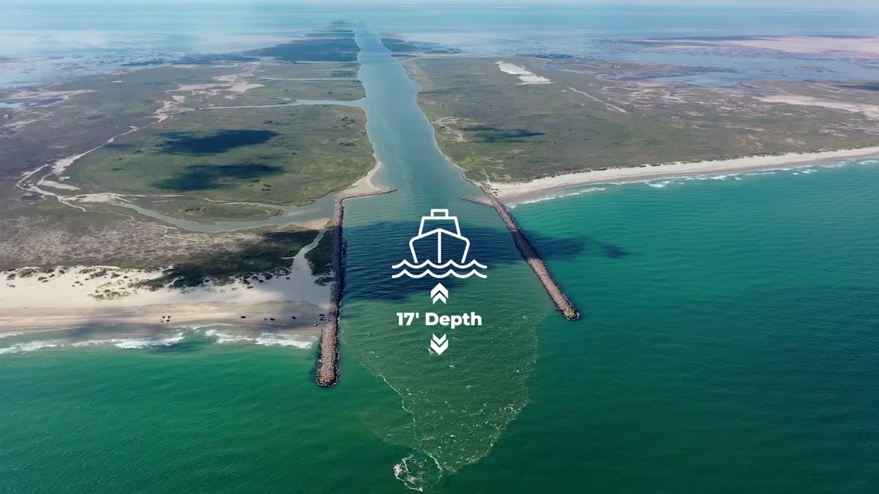 Aerial view of the Port of Port Mansfield on the Texas Gulf Coast, highlighting its strategic location and deep channel.