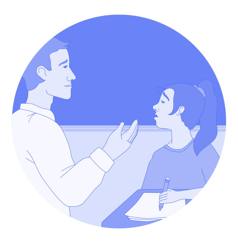 Illustration of scientist mentor and student working together on neuroscience learning