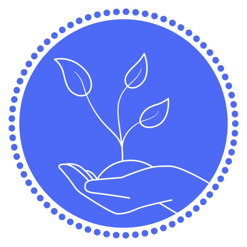 Icon of a hand nurturing a growing plant