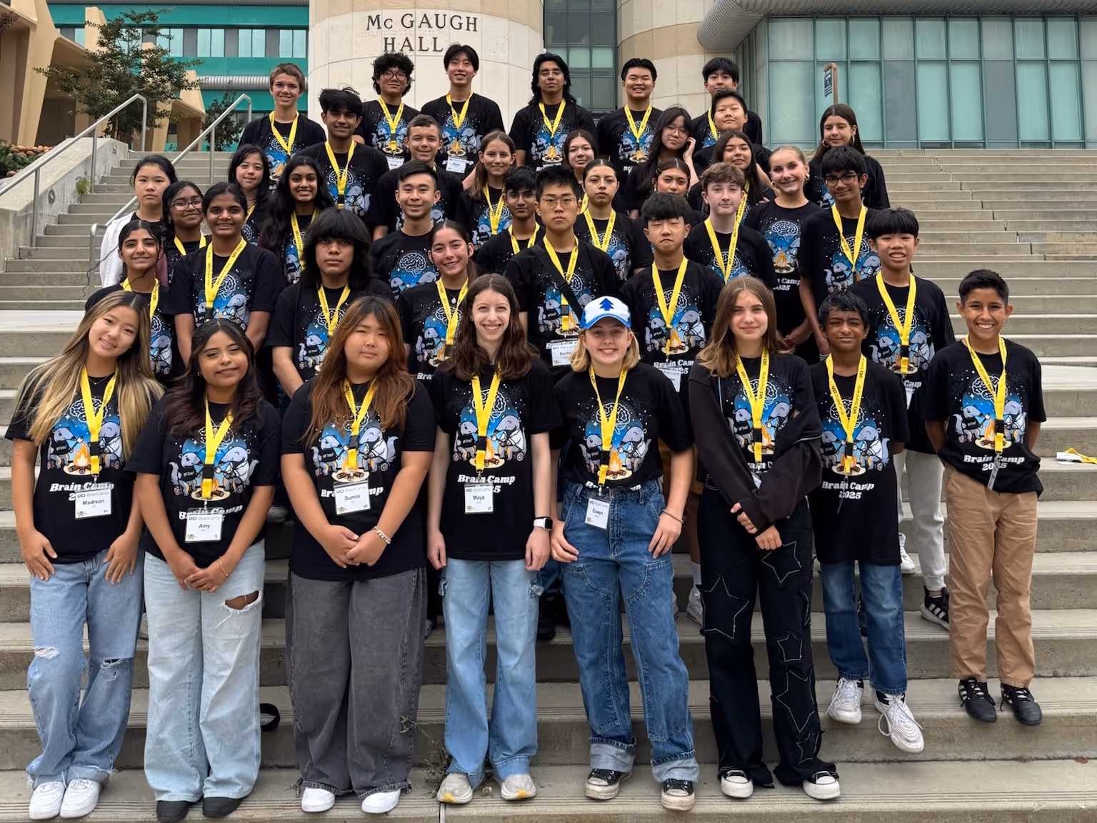 Large group of diverse students that participated in Brain Camp neuroscience program