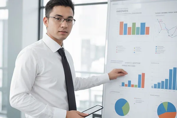 businessman showing diagrams of QSF advantages