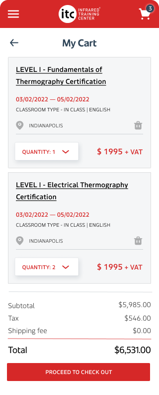 ITC design frame: my cart page