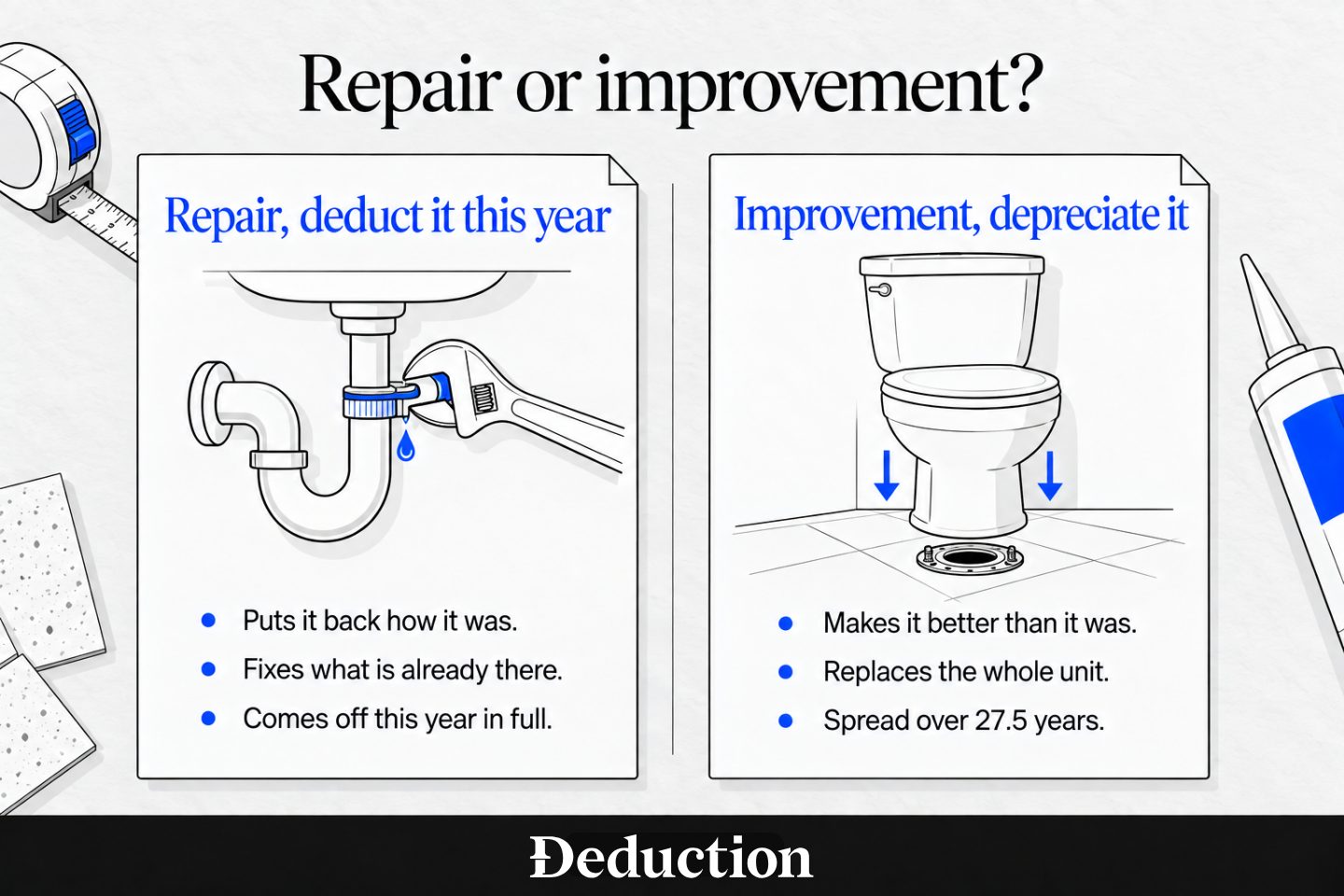 Repair vs improvement tax deduction for rental properties