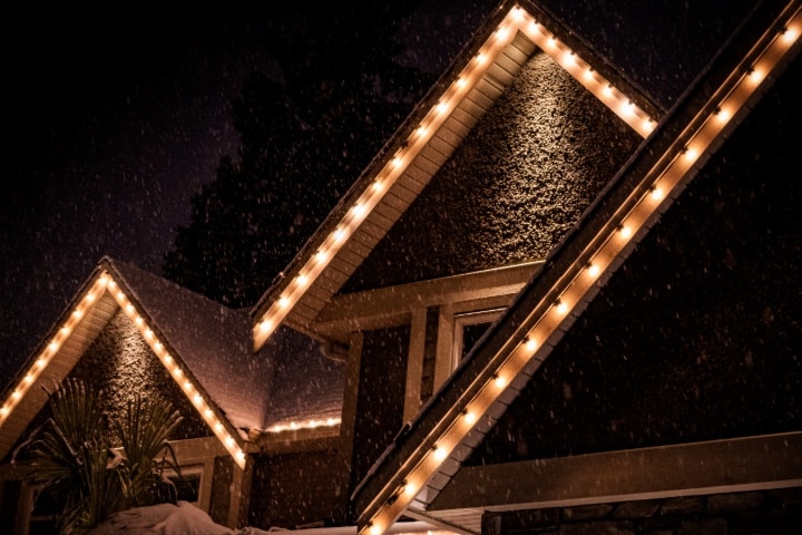 Roof house with Christmas Lights