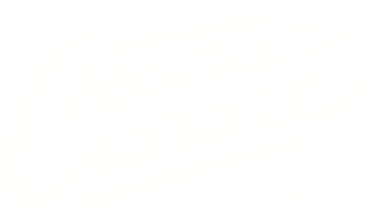 White logo for Counterculture Wealth, a independent financial firm that specializing in helping high earning millennials build wealth