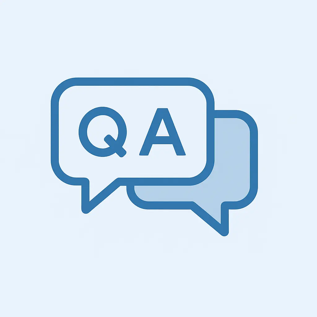 Two overlapping speech bubbles with the letters Q and A, representing a question and answer concept.