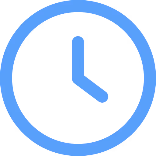 Blue clock icon showing the time 3:00