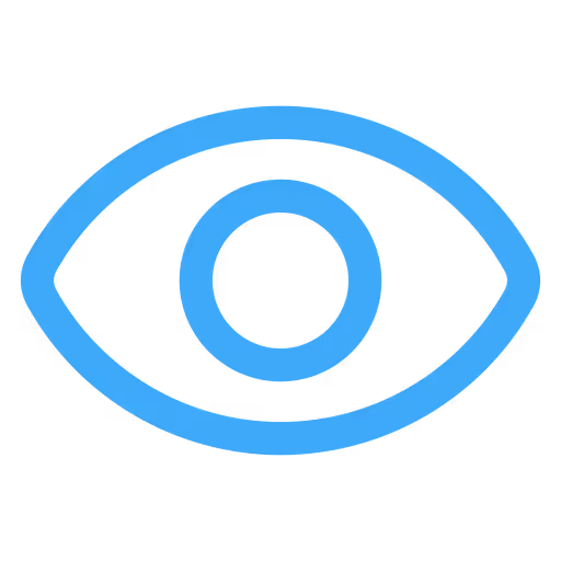 Blue eye icon with an oval outline and a circular pupil in the center