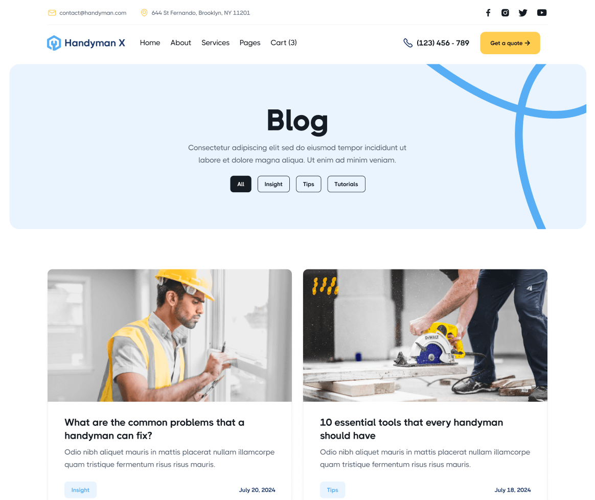 Handyman X - Blog V1 Page - Handyman Webflow Template