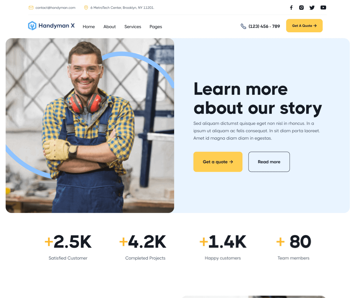 Handyman X - About Page - Handyman Webflow Template