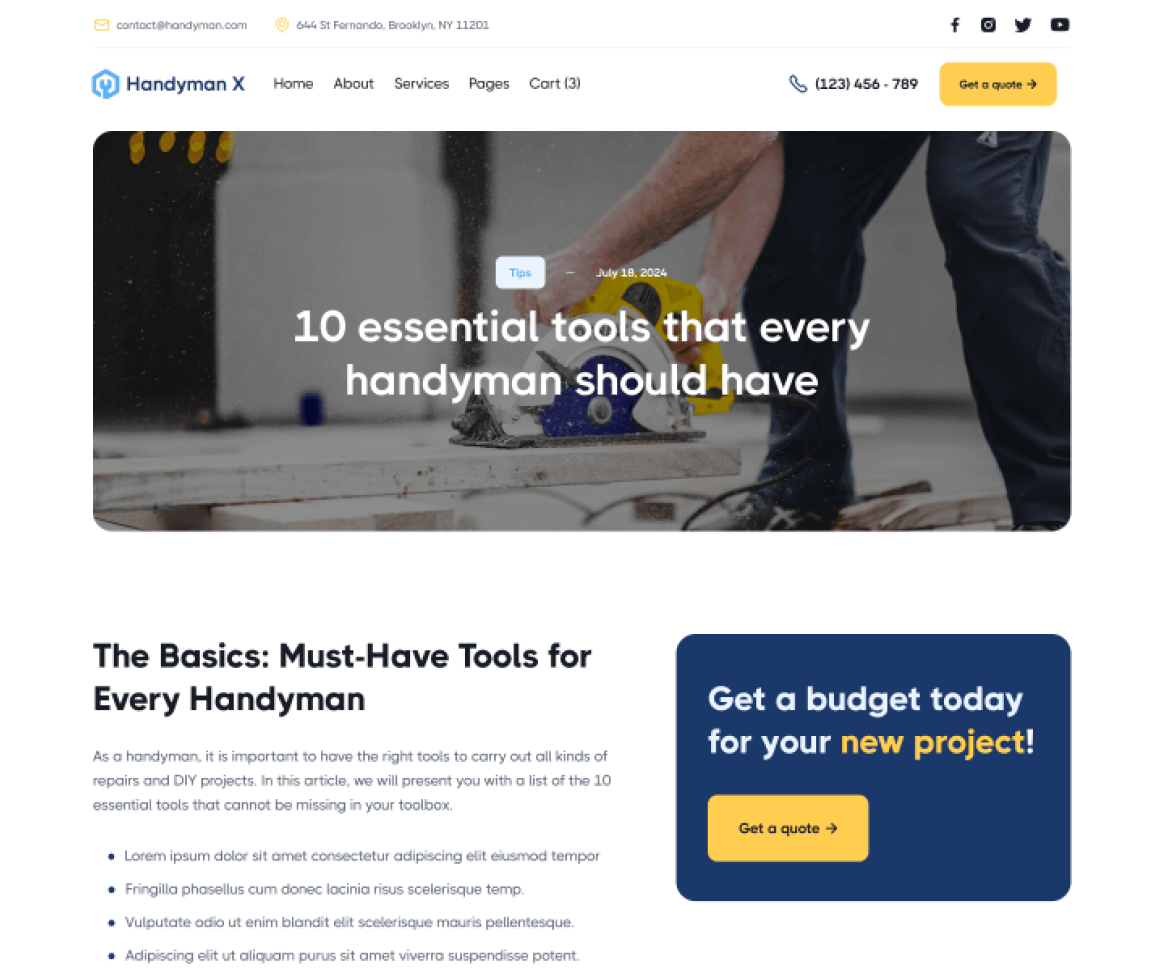 Handyman X - Blog Post Page - Handyman Webflow Template
