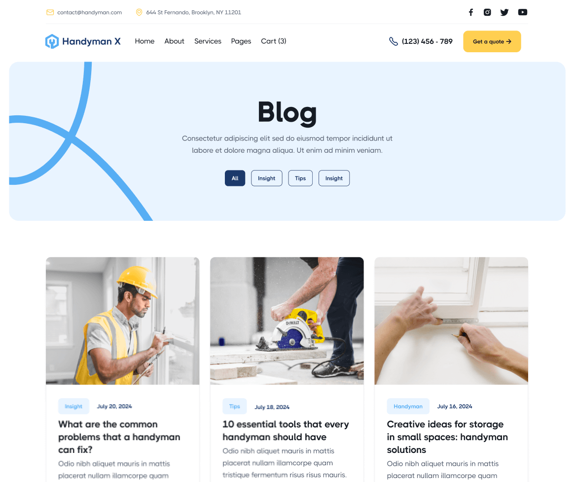 Handyman X - Blog V3 Page - Handyman Webflow Template