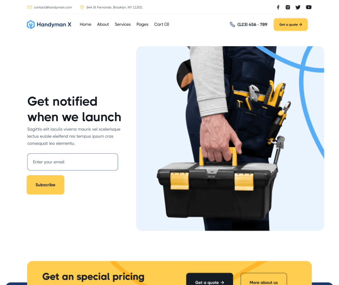 Handyman X - Coming Soon Page - Handyman Webflow Template