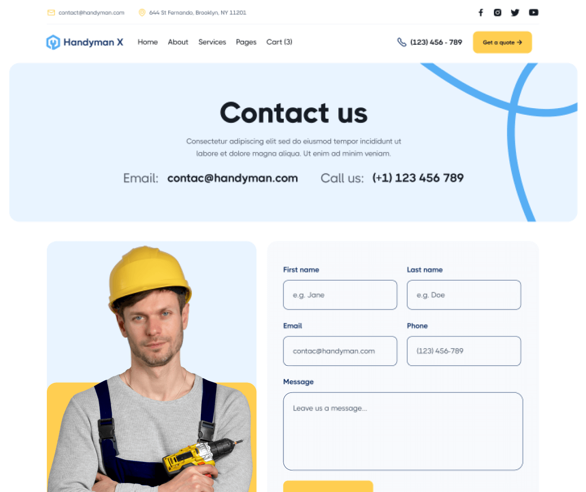 Handyman X - Contact V3 Page - Handyman Webflow Template