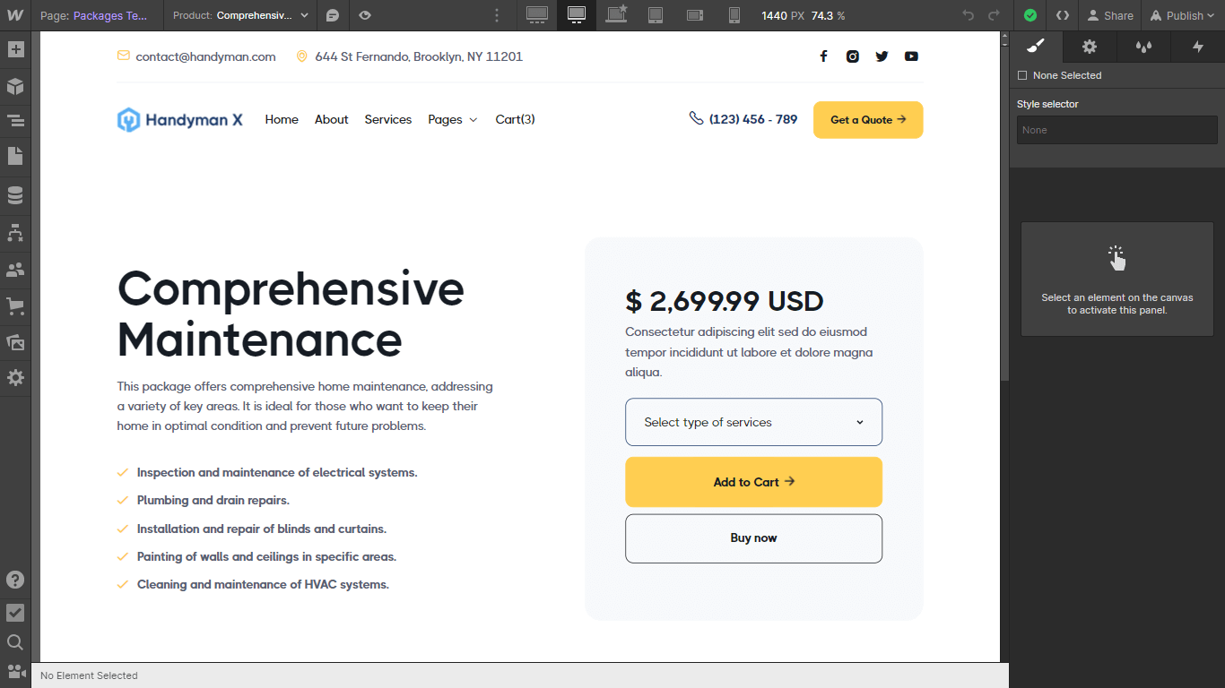 Ecommerce Page - Handyman X Webflow Template