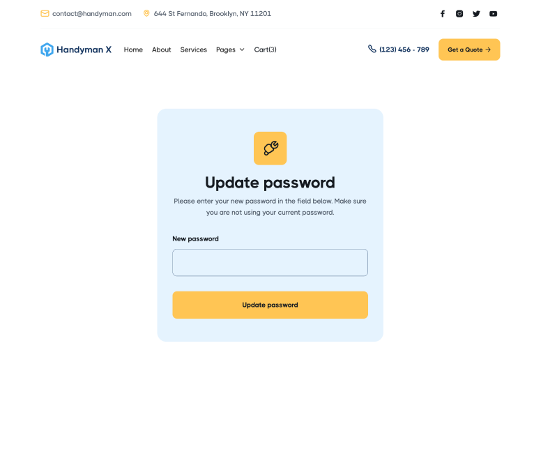 Handyman X - Update Password Page - Handyman Webflow Template