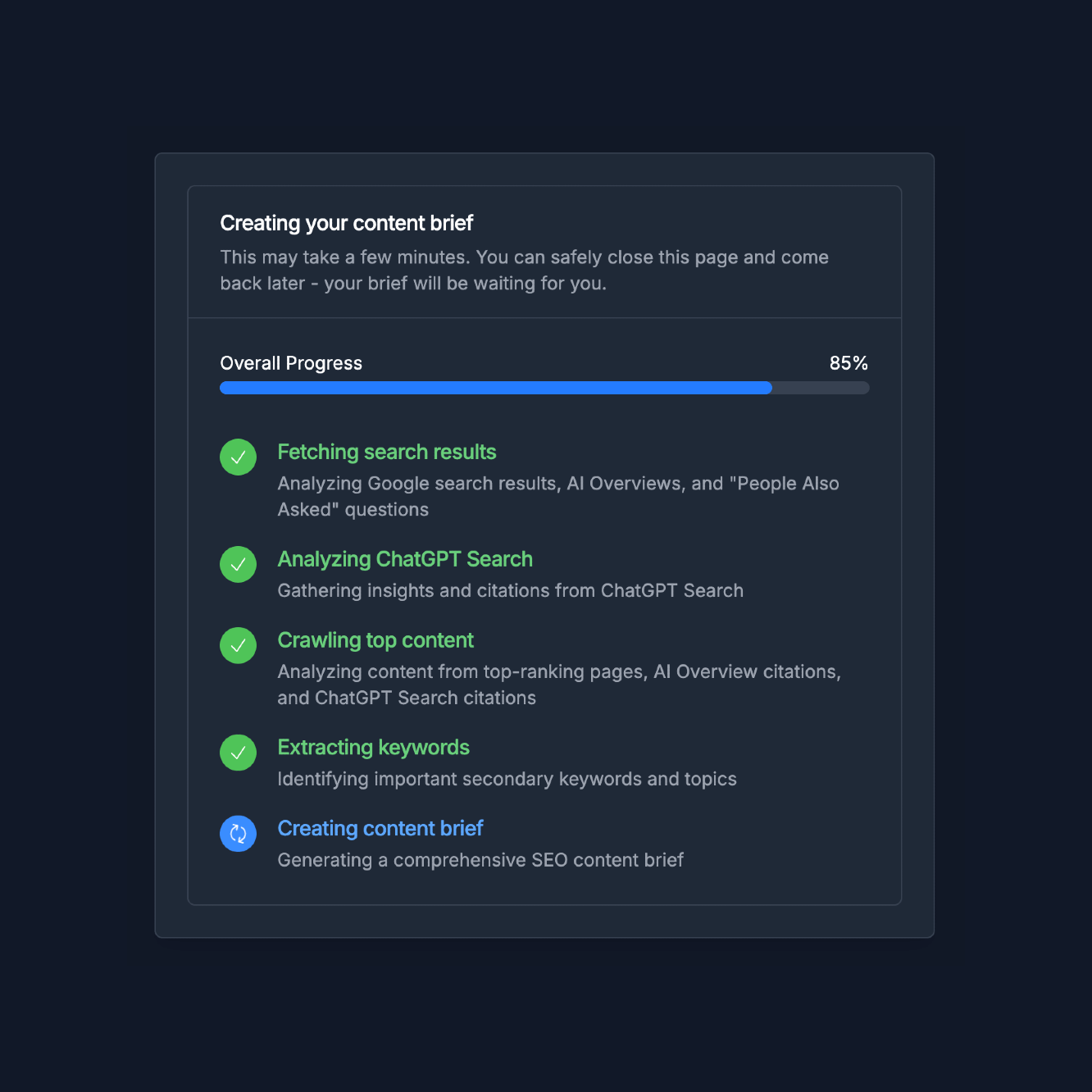 SEO Content Brief Creator Generator UI Screenshot from Hi, Moose