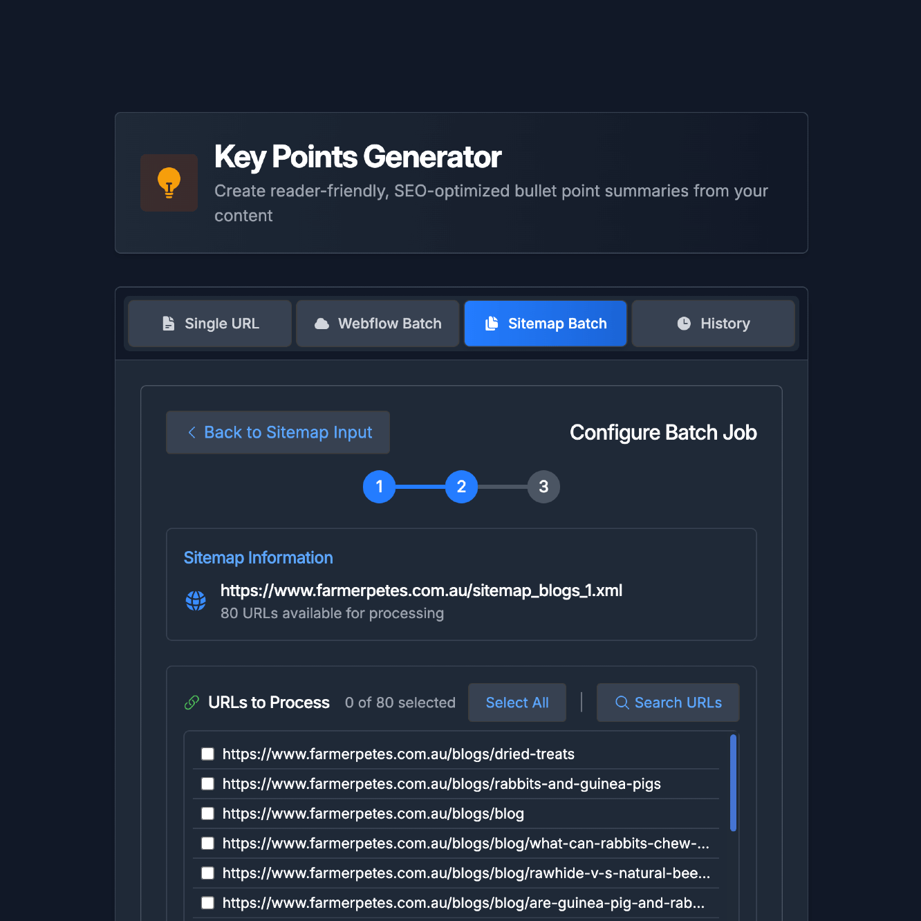 Key Points Generator UI screenshot within Hi, Moose